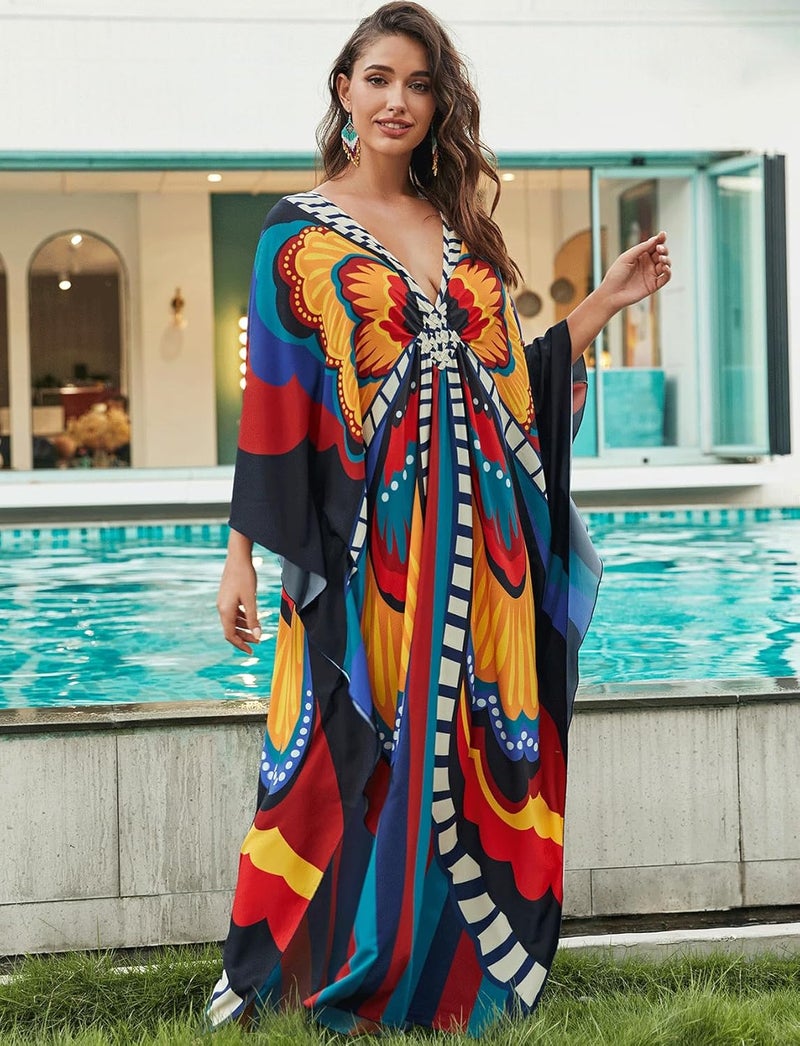 KECVOT Kaftan Dresses for Women Plus Size Batwing Sleeve Caftans Long Bathing Suit Cover Up Maxi Beach Dress Loungewear - Image 2
